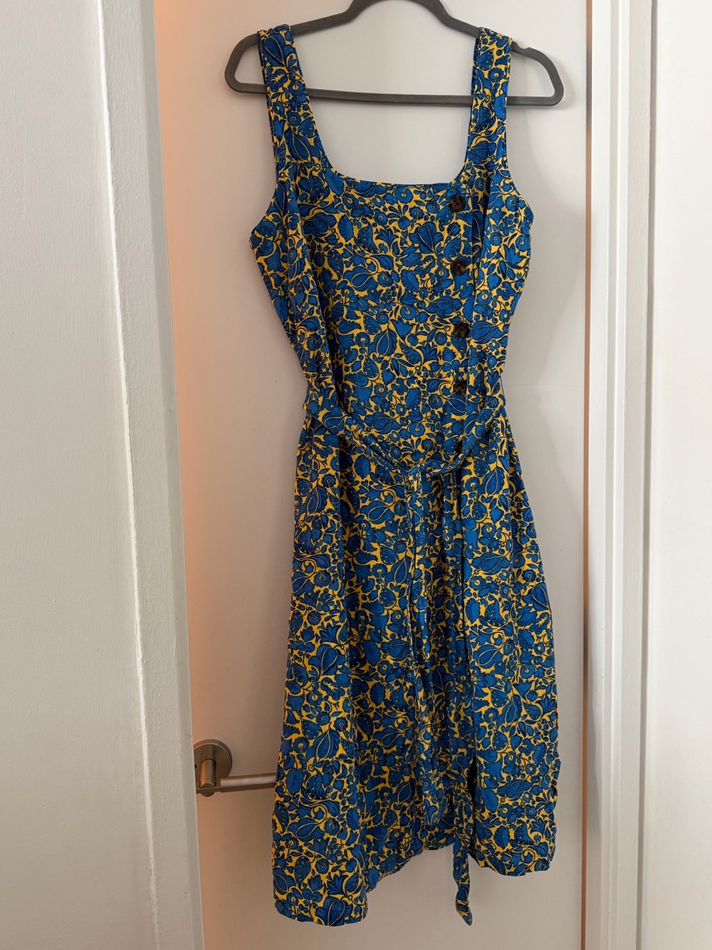 Ann Taylor Floral Square-Neck Blue & Yellow Sundress